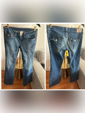 Vtg True Religion Jeans Womens 29 Low Waist Flare Bootcut Blue Denim USA Y2K